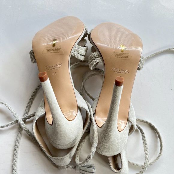 NEW Zara Leather High Heel Braided Detail Womens Size 41 US 10 Ankle Wrap - Picture 7 of 11